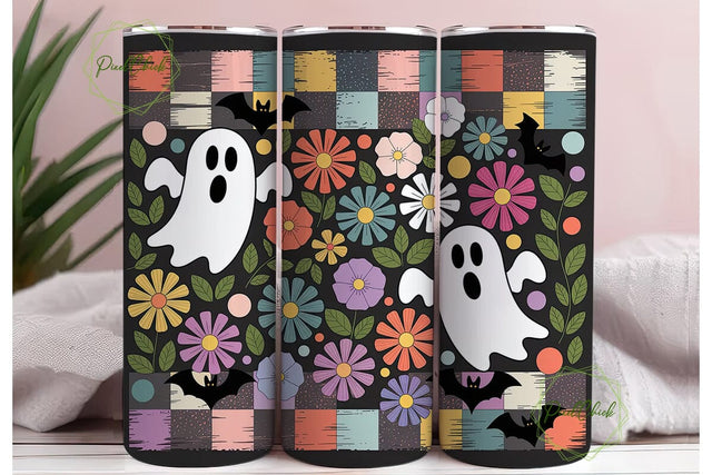 Cute Spooky Ghosts Floral 20oz Tumbler Sublimation PixelChick 