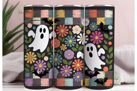 Cute Spooky Ghosts Floral 20oz Tumbler Sublimation PixelChick 