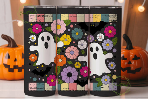 Cute Spooky Ghosts Floral 20oz Tumbler Sublimation PixelChick 