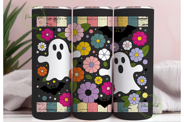 Cute Spooky Ghosts Floral 20oz Tumbler Sublimation PixelChick 
