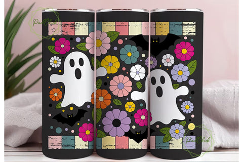 Cute Spooky Ghosts Floral 20oz Tumbler Sublimation PixelChick 