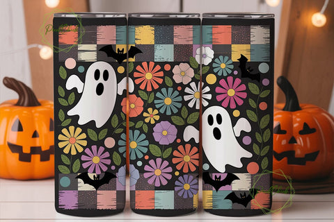 Cute Spooky Ghosts Floral 20oz Tumbler Sublimation PixelChick 