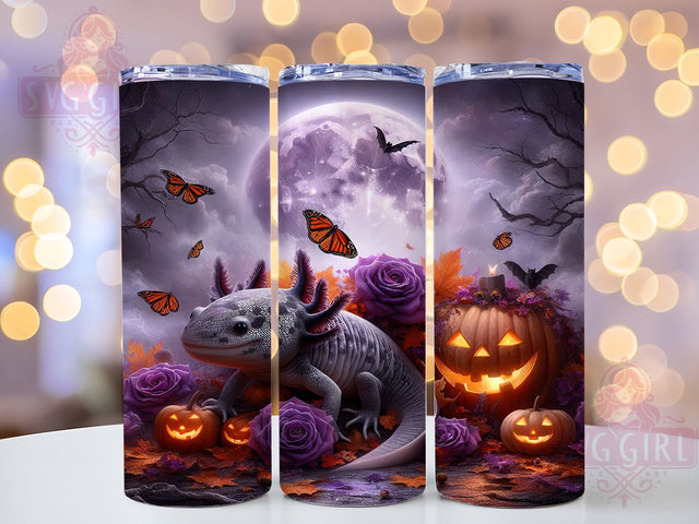Cute Spooky Halloween Axolotl Tumbler, Halloween Axolotl Cup, 20Oz Sublimation Wrap, Cute Amphibian Mug, Creepy Cute Drinkware, Axolotl Halloween Design, Kawaii Spooky Tumbler Sublimation SvggirlplusArt 