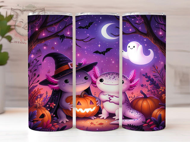 Cute Spooky Halloween Axolotl Tumbler Wrap, Cute Axolotl Mug, Fall Axolotl Art, 20Oz Tumbler Wrap, Sublimation Design, Spooky Cute Drinkware, Autumn Animal Print Sublimation Lara' s Designs 
