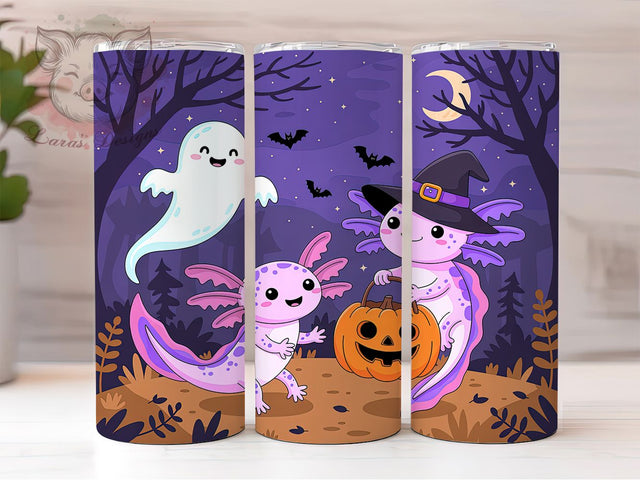 Cute Spooky Halloween Axolotl Tumbler Wrap, Cute Axolotl Mug, Fall Axolotl Art, 20Oz Tumbler Wrap, Sublimation Design, Spooky Cute Drinkware, Autumn Animal Print Sublimation Lara' s Designs 