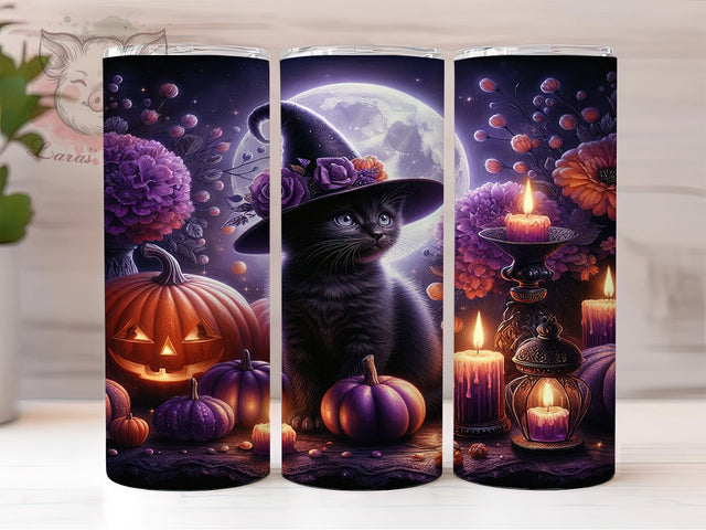 Cute Spooky Halloween Black Cat Tumbler, Halloween Cat Wrap, Spooky Black Cat Cup, 20Oz Sublimation Design, Autumn Cat Drinkware, Fall Halloween Mug, Kawaii Witch Cat Tumbler Sublimation Lara' s Designs 