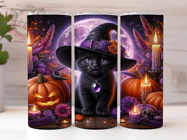 Cute Spooky Halloween Black Cat Tumbler, Halloween Cat Wrap, Spooky Black Cat Cup, 20Oz Sublimation Design, Autumn Cat Drinkware, Fall Halloween Mug, Kawaii Witch Cat Tumbler Sublimation Lara' s Designs 