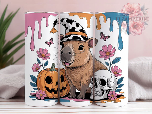 Cute Spooky Halloween Capybara Tumbler, Halloween Capybara Cup Wrap, 20Oz Sublimation Design, Autumn Capybara Drinkware, Funny Spooky Coffee Cup, Animal Lover Halloween Tumbler, Festive Capybara Mug Sublimation Li Zamperini 