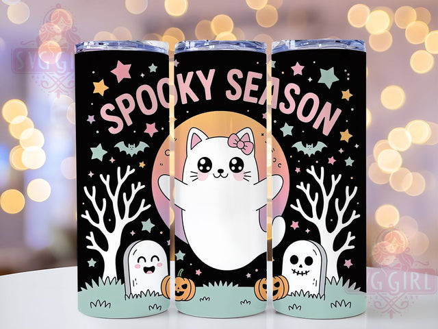 Cute Spooky Halloween Cat Tumbler, Cute Kitty Sublimation PNG, Spooky Season Cup Wrap, 20oz Halloween Cat Design, Pastel Halloween Kitty, Ghost Cat Tumbler Wrap, Fall Cat Drinkware Sublimation SvggirlplusArt 