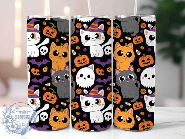 Cute Spooky Halloween Cat Tumbler, Spooky Cat Cup, 20Oz Sublimation Wrap, Autumn Cat Mug, Halloween Kitty Drinkware, Adorable Spooky Tumbler, Festive Cat Design Sublimation ToriDesigns 