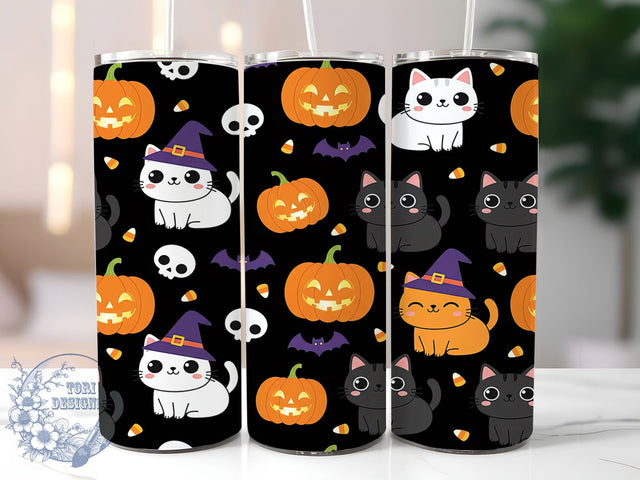 Cute Spooky Halloween Cat Tumbler, Spooky Cat Cup, 20Oz Sublimation Wrap, Autumn Cat Mug, Halloween Kitty Drinkware, Adorable Spooky Tumbler, Festive Cat Design Sublimation ToriDesigns 