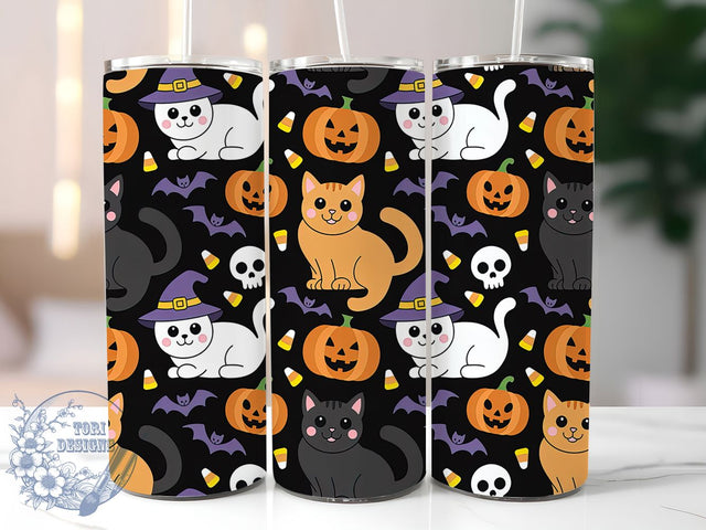 Cute Spooky Halloween Cat Tumbler, Spooky Cat Cup, 20Oz Sublimation Wrap, Autumn Cat Mug, Halloween Kitty Drinkware, Adorable Spooky Tumbler, Festive Cat Design Sublimation ToriDesigns 