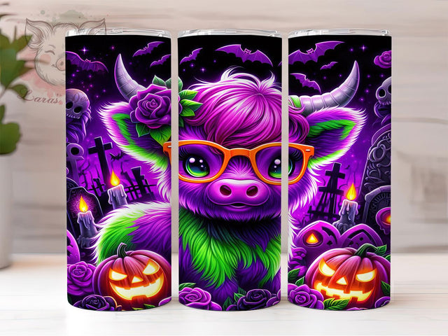 Cute Spooky Halloween Cow Tumbler, Halloween Cow Wrap, Highland Cow Cup, 20Oz Sublimation Design, Spooky Cow Drinkware, Fall Halloween Mug, Kawaii Ghoul Tumbler Sublimation Lara' s Designs 