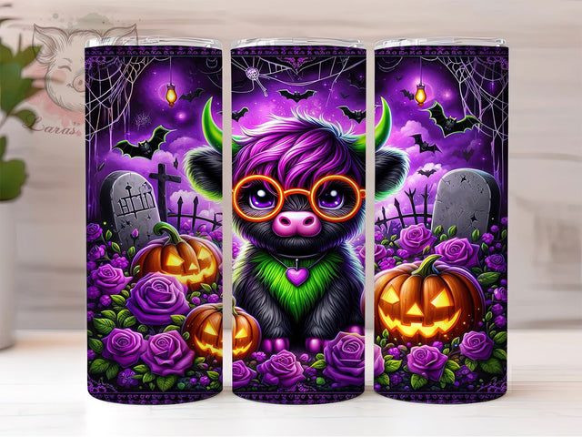 Cute Spooky Halloween Cow Tumbler, Halloween Cow Wrap, Highland Cow Cup, 20Oz Sublimation Design, Spooky Cow Drinkware, Fall Halloween Mug, Kawaii Ghoul Tumbler Sublimation Lara' s Designs 