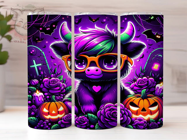 Cute Spooky Halloween Cow Tumbler, Halloween Cow Wrap, Highland Cow Cup, 20Oz Sublimation Design, Spooky Cow Drinkware, Fall Halloween Mug, Kawaii Ghoul Tumbler Sublimation Lara' s Designs 