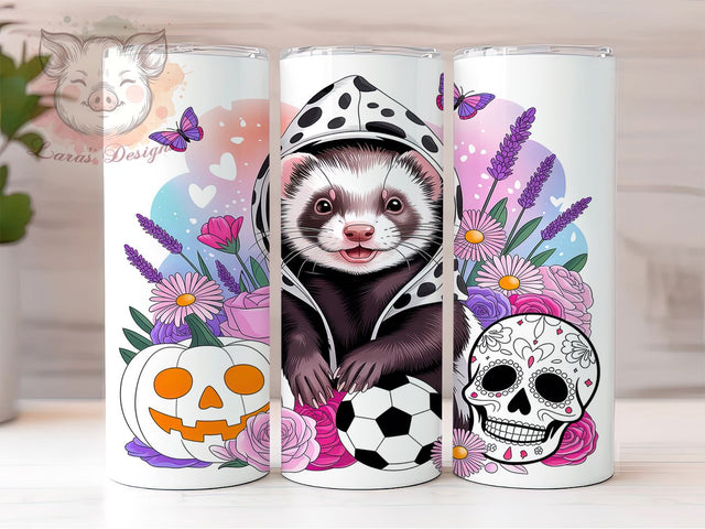 Cute Spooky Halloween Ferret Tumbler, Halloween Pumpkin Wrap, Spooky Ferret Cup, 20Oz Sublimation Design, Autumn Ferret Drinkware, Fall Halloween Mug, Kawaii Pumpkin Tumbler Sublimation Lara' s Designs 
