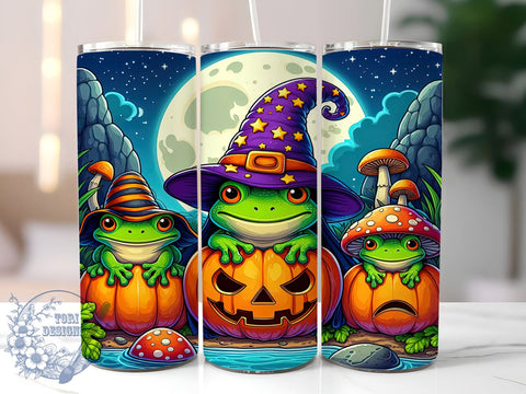 Cute Spooky Halloween Frog 20oz Skinny Tumbler PNG, Halloween Frogs Tumbler Sublimation Wrap, Straight & Tapered Tumbler Wrap, Instant Digital Download Sublimation ToriDesigns 