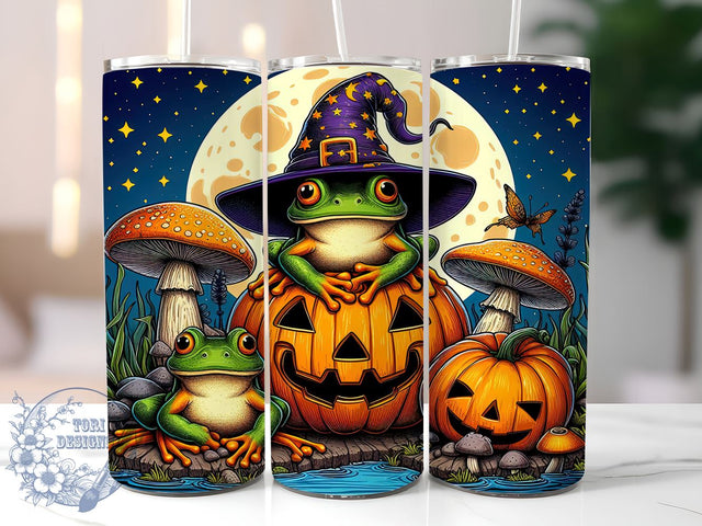 Cute Spooky Halloween Frog 20oz Skinny Tumbler PNG, Halloween Frogs Tumbler Sublimation Wrap, Straight & Tapered Tumbler Wrap, Instant Digital Download Sublimation ToriDesigns 