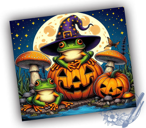 Cute Spooky Halloween Frog 20oz Skinny Tumbler PNG, Halloween Frogs Tumbler Sublimation Wrap, Straight & Tapered Tumbler Wrap, Instant Digital Download Sublimation ToriDesigns 