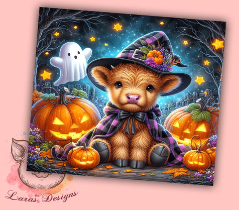 Cute Spooky Halloween Highland Cow 20 oz Skinny Tumbler Sublimation Design, Straight & Tapered Tumbler Png, Highland Cow Tumbler Png, Digital Download PNG Sublimation Lara' s Designs 