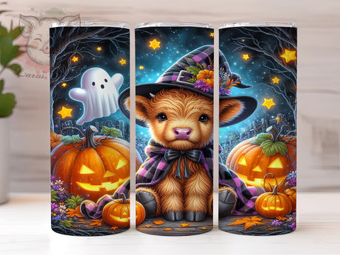 Cute Spooky Halloween Highland Cow 20 oz Skinny Tumbler Sublimation Design, Straight & Tapered Tumbler Png, Highland Cow Tumbler Png, Digital Download PNG Sublimation Lara' s Designs 