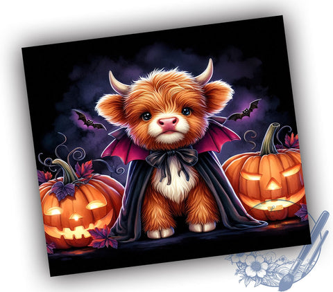 Cute Spooky Halloween Highland Cow 20oz Skinny Tumbler PNG, Highland Cow Tumbler Sublimation Wrap, Straight & Tapered Tumbler Wrap, Instant Digital Download Sublimation ToriDesigns 
