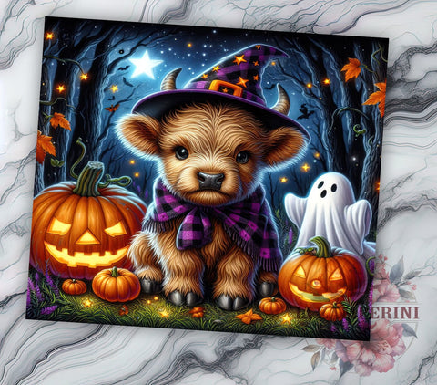 Cute Spooky Halloween Highland Cow 20oz Tumbler Wrap PNG, Highland Cow Tumbler PNG Sublimation Design, Straight & Tapered Tumbler Wrap, Instant Digital Download Sublimation Li Zamperini 