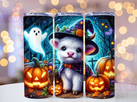 Cute Spooky Halloween Highland Cow 20oz Tumbler Wrap Sublimation Design, Straight Tapered Tumbler Wrap, Highland Cow Tumbler Png, Instant Digital Download Sublimation SvggirlplusArt 