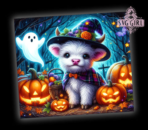 Cute Spooky Halloween Highland Cow 20oz Tumbler Wrap Sublimation Design, Straight Tapered Tumbler Wrap, Highland Cow Tumbler Png, Instant Digital Download Sublimation SvggirlplusArt 