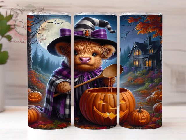 Cute Spooky Halloween Highland Cow Tumbler, Halloween Cow Wrap, 20oz Sublimation, Spooky Cow Cup, Highland Cow Design, Halloween Drinkware, Kawaii Cow Tumbler Sublimation Lara' s Designs 