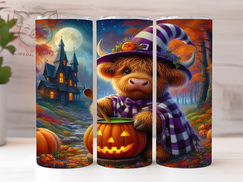 Cute Spooky Halloween Highland Cow Tumbler, Halloween Cow Wrap, 20oz Sublimation, Spooky Cow Cup, Highland Cow Design, Halloween Drinkware, Kawaii Cow Tumbler Sublimation Lara' s Designs 