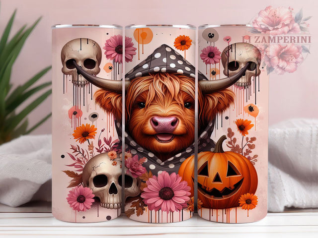 Cute Spooky Highland Cow Halloween Tumbler, Halloween Highland Cow Wrap, Autumn Cow Design, 20Oz Tumbler Sublimation, Trick Or Treat Drinkware, Pumpkin Cow Mug, Haunted Farm Cup Sublimation Li Zamperini 