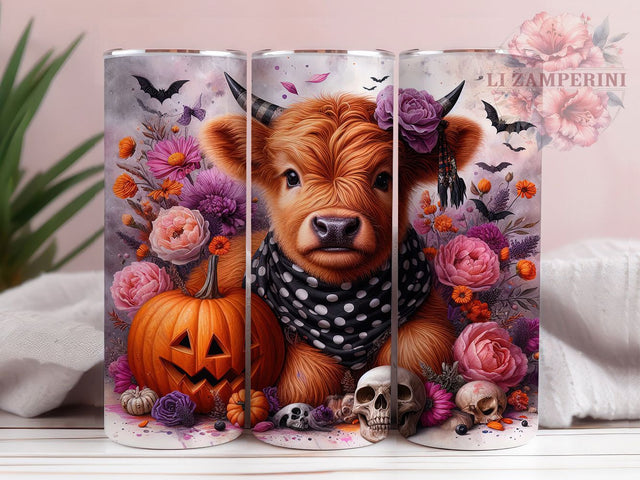 Cute Spooky Highland Cow Halloween Tumbler, Halloween Highland Cow Wrap, Autumn Cow Design, 20Oz Tumbler Sublimation, Trick Or Treat Drinkware, Pumpkin Cow Mug, Haunted Farm Cup Sublimation Li Zamperini 