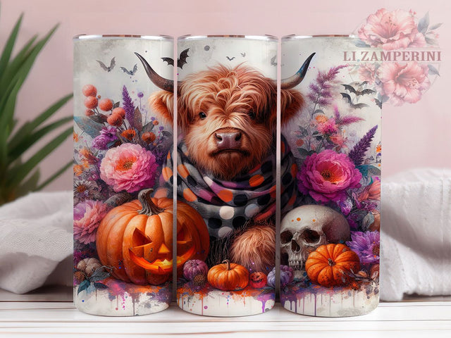 Cute Spooky Highland Cow Halloween Tumbler, Halloween Highland Cow Wrap, Autumn Cow Design, 20Oz Tumbler Sublimation, Trick Or Treat Drinkware, Pumpkin Cow Mug, Haunted Farm Cup Sublimation Li Zamperini 