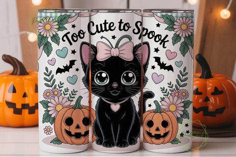 Cute Spooky Kitten 20oz Tumbler Wrap Sublimation PixelChick 