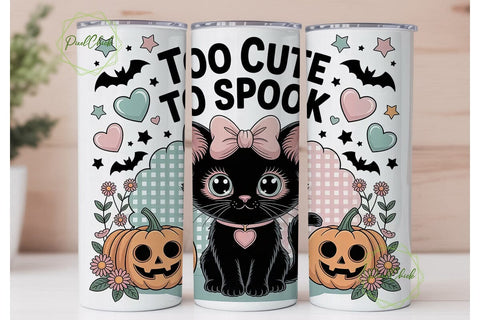 Cute Spooky Kitten 20oz Tumbler Wrap Sublimation PixelChick 