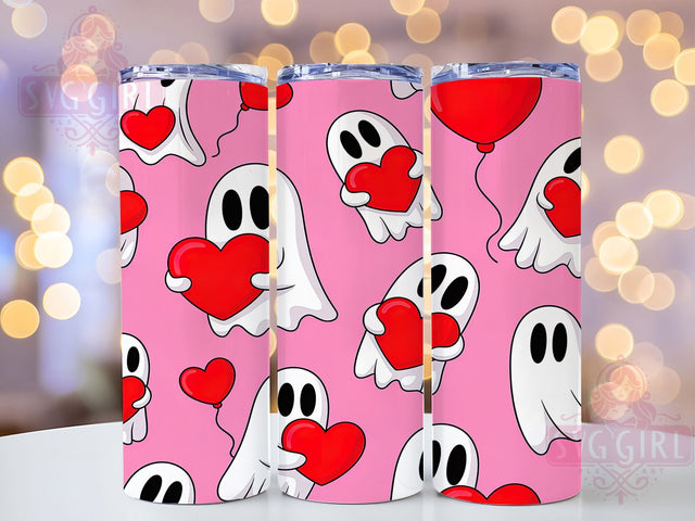 Cute Spooky Valentine Ghost Tumbler, Cute Spooky Love Pattern, Adorable Ghost Design, 20Oz Sublimation Wrap, Romantic Ghost Art, Heart & Love Texture, Tumbler Sublimation Sublimation SvggirlplusArt 