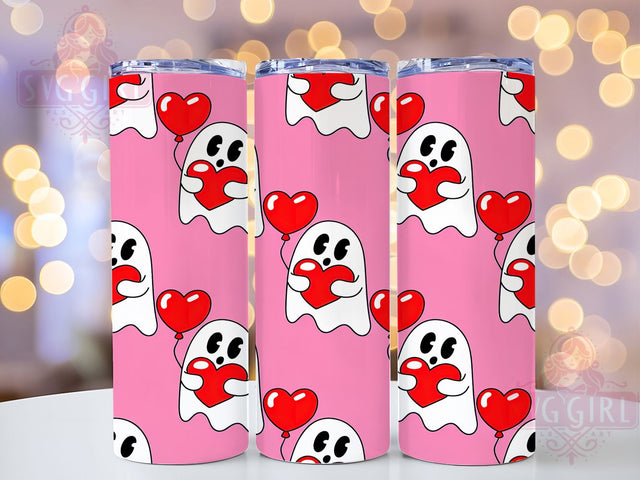 Cute Spooky Valentine Ghost Tumbler, Cute Spooky Love Pattern, Adorable Ghost Design, 20Oz Sublimation Wrap, Romantic Ghost Art, Heart & Love Texture, Tumbler Sublimation Sublimation SvggirlplusArt 