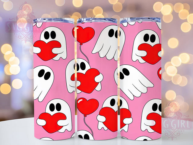Cute Spooky Valentine Ghost Tumbler, Cute Spooky Love Pattern, Adorable Ghost Design, 20Oz Sublimation Wrap, Romantic Ghost Art, Heart & Love Texture, Tumbler Sublimation Sublimation SvggirlplusArt 