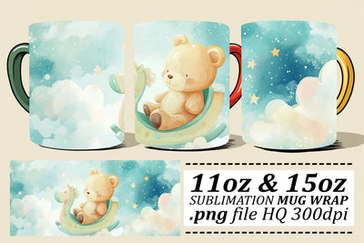 Cute Spring Bear Mug Wrap 11oz 15oz Sublimation afrosvg 