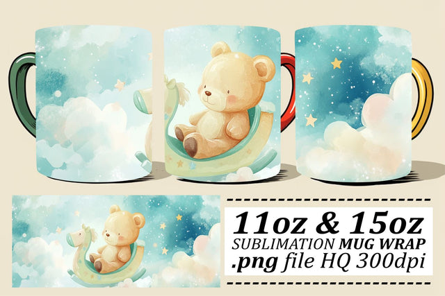 Cute Spring Bear Mug Wrap 11oz 15oz Sublimation afrosvg 