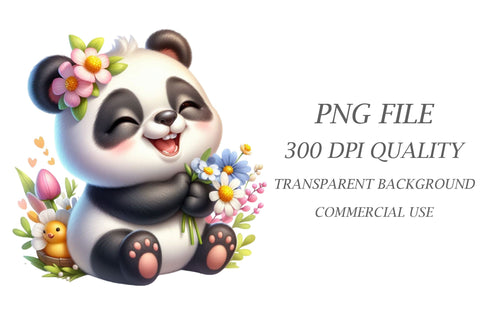 Cute Spring Panda Watercolor Clipart Sublimation Rupkotha 
