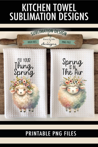 Cute Spring Sheep with Flowers | Towel Sublimation Designs Sublimation Ewe-N-Me Designs 