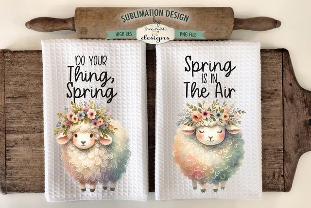 Cute Spring Sheep with Flowers | Towel Sublimation Designs Sublimation Ewe-N-Me Designs 