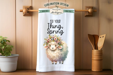Cute Spring Sheep with Flowers | Towel Sublimation Designs Sublimation Ewe-N-Me Designs 