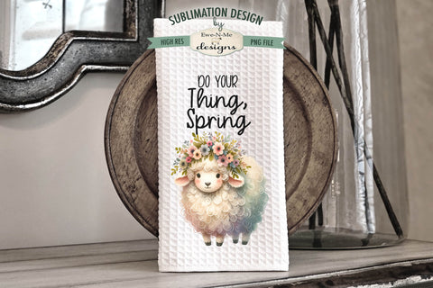 Cute Spring Sheep with Flowers | Towel Sublimation Designs Sublimation Ewe-N-Me Designs 