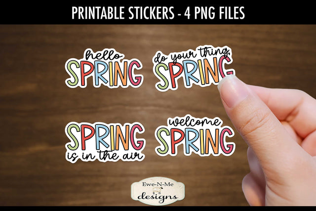 Cute Spring Stickers | 4 PNG Stickers | Welcome Spring Sublimation Ewe-N-Me Designs 