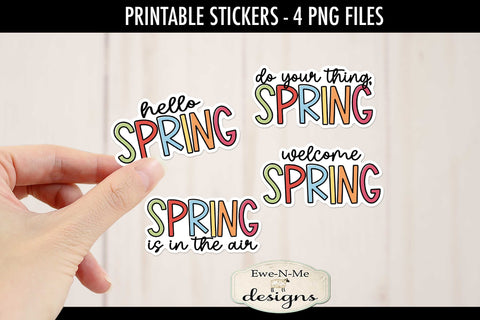 Cute Spring Stickers | 4 PNG Stickers | Welcome Spring Sublimation Ewe-N-Me Designs 