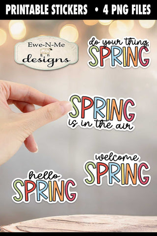 Cute Spring Stickers | 4 PNG Stickers | Welcome Spring Sublimation Ewe-N-Me Designs 