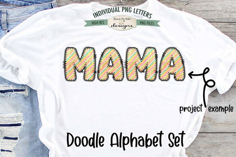 Cute Spring Stripes Doodle Alphabet & Numbers | 36 PNG Files Sublimation Ewe-N-Me Designs 